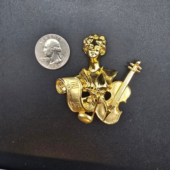 AJC Music Composer Brooch Violin Sheet Music Gold Tone Musician Gift - Picture 2 of 8